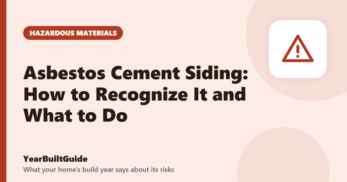 Illustration with the title "Asbestos Cement Siding: How to Recognize It and What to Do" and the hazardous materials icon