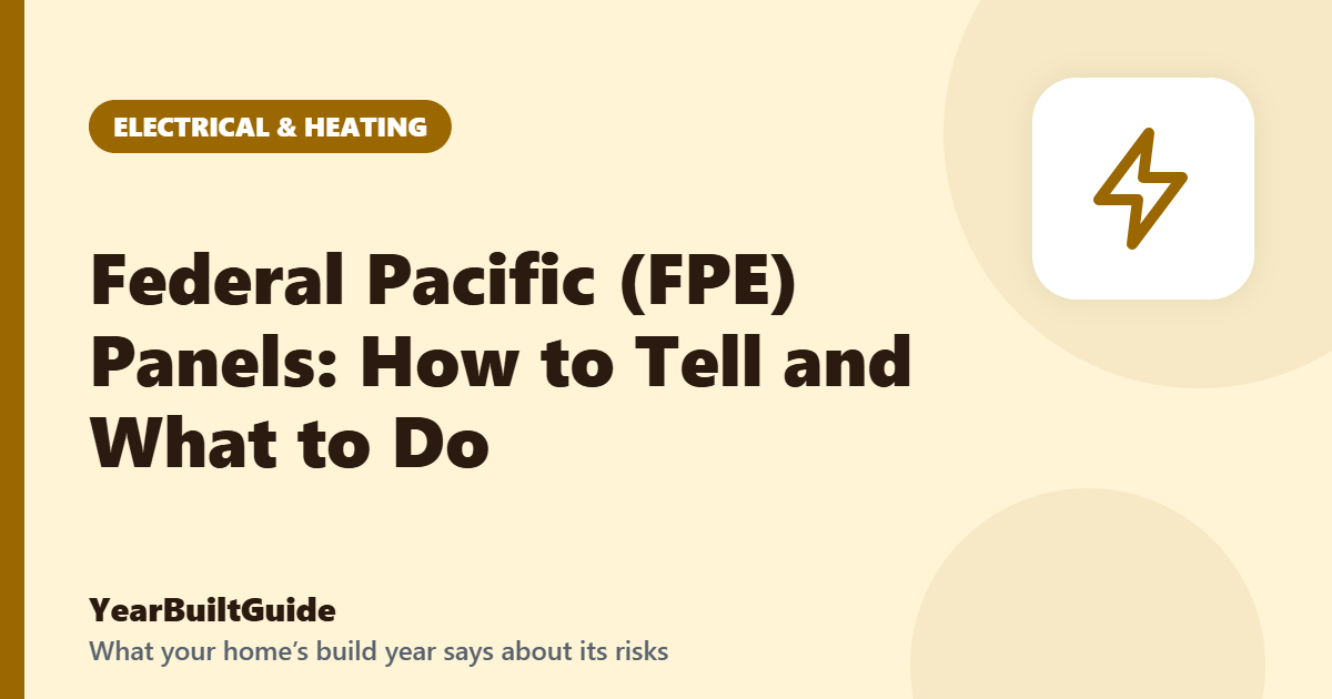 Illustration with the title "Federal Pacific (FPE) Panels: How to Tell and What to Do" and the electrical & heating icon