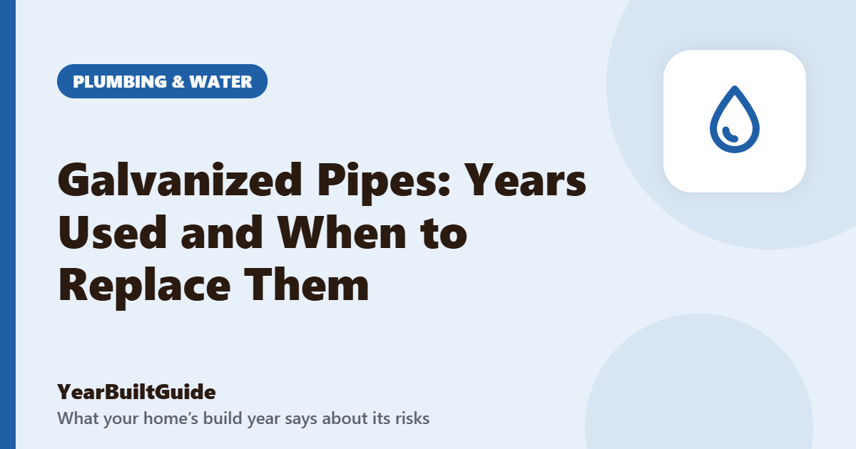 Illustration with the title "Galvanized Pipes: Years Used and When to Replace Them" and the plumbing & water icon