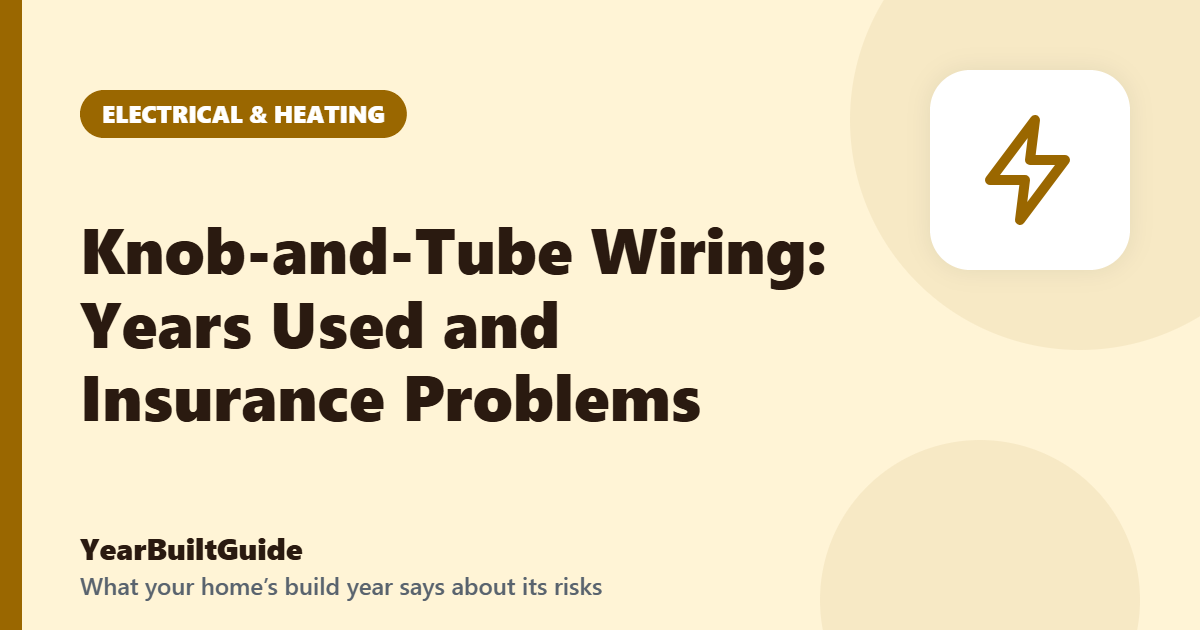 Illustration with the title "Knob-and-Tube Wiring: Years Used and Insurance Problems" and the electrical & heating icon