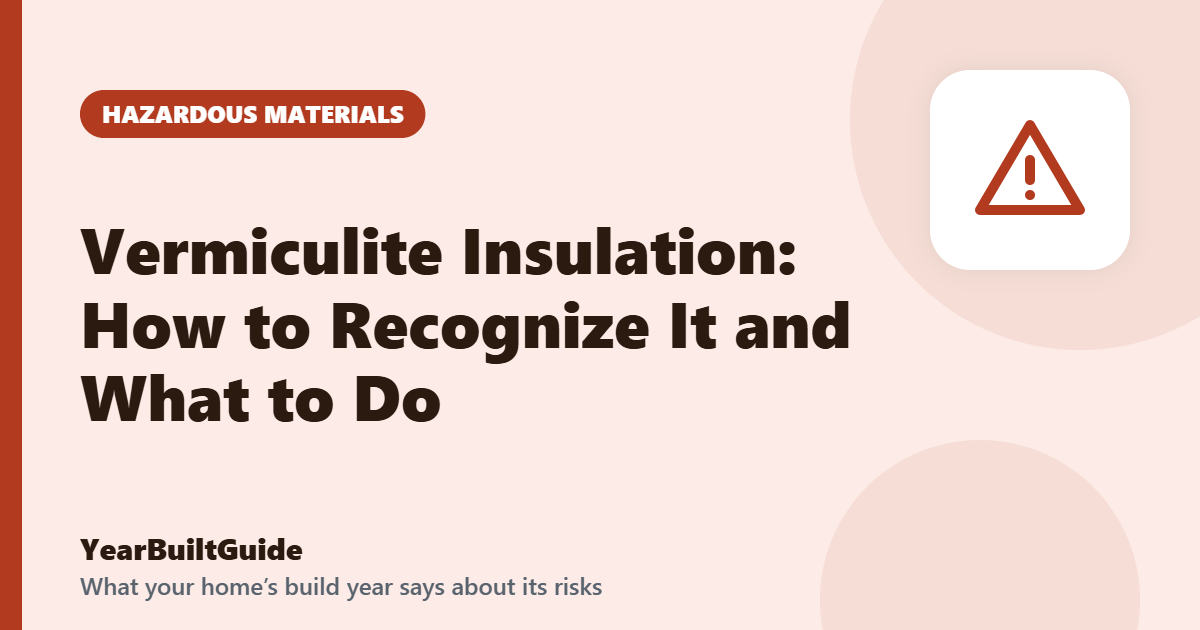 Illustration with the title "Vermiculite Insulation: How to Recognize It and What to Do" and the hazardous materials icon